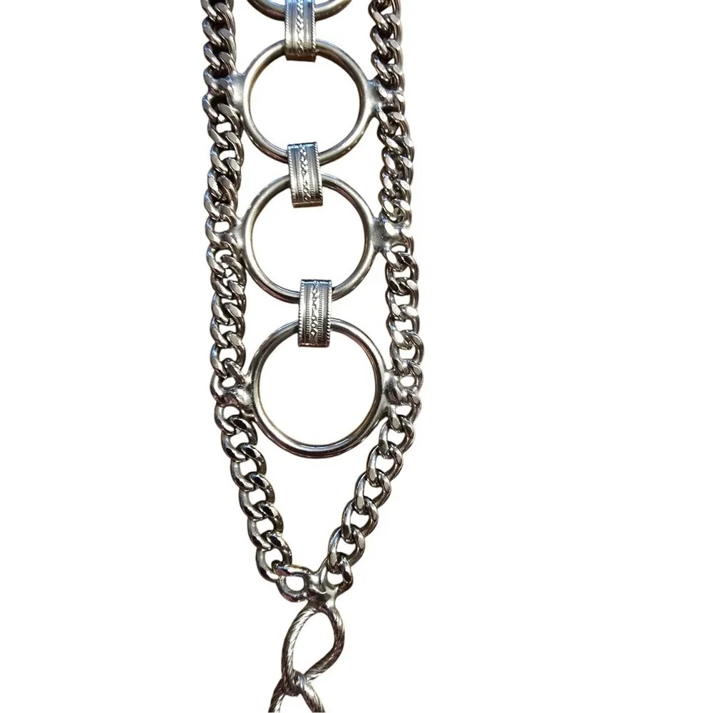 Silver Tone Multi Strand O-Ring Curb Chain Belt‎ with Etched Connectors 36in
